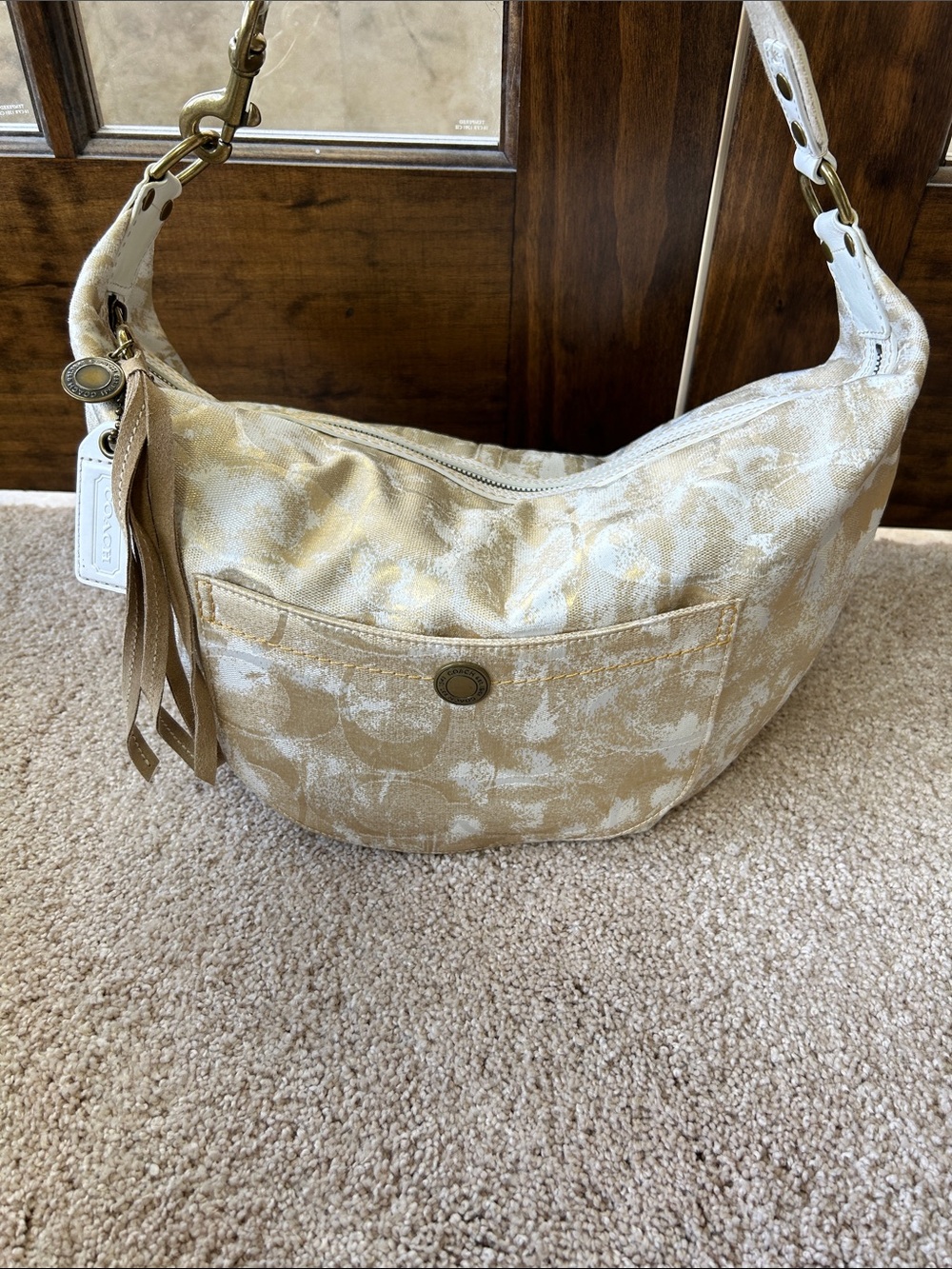 Coach Ivory Metallic Patterned Hobo Shoulder Bag - Picture 5 of 13